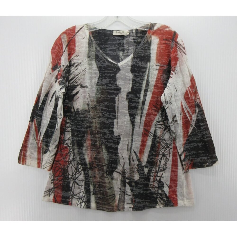 Jess & Jane Top Small Shirt Abstract Art to Wear Pullover USA Made